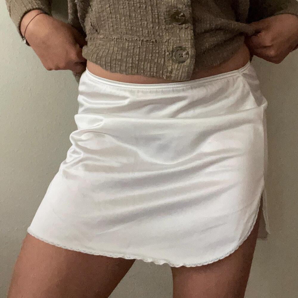 Vintage white mini slip skirt coquette soft girl cottage | Size XS/S